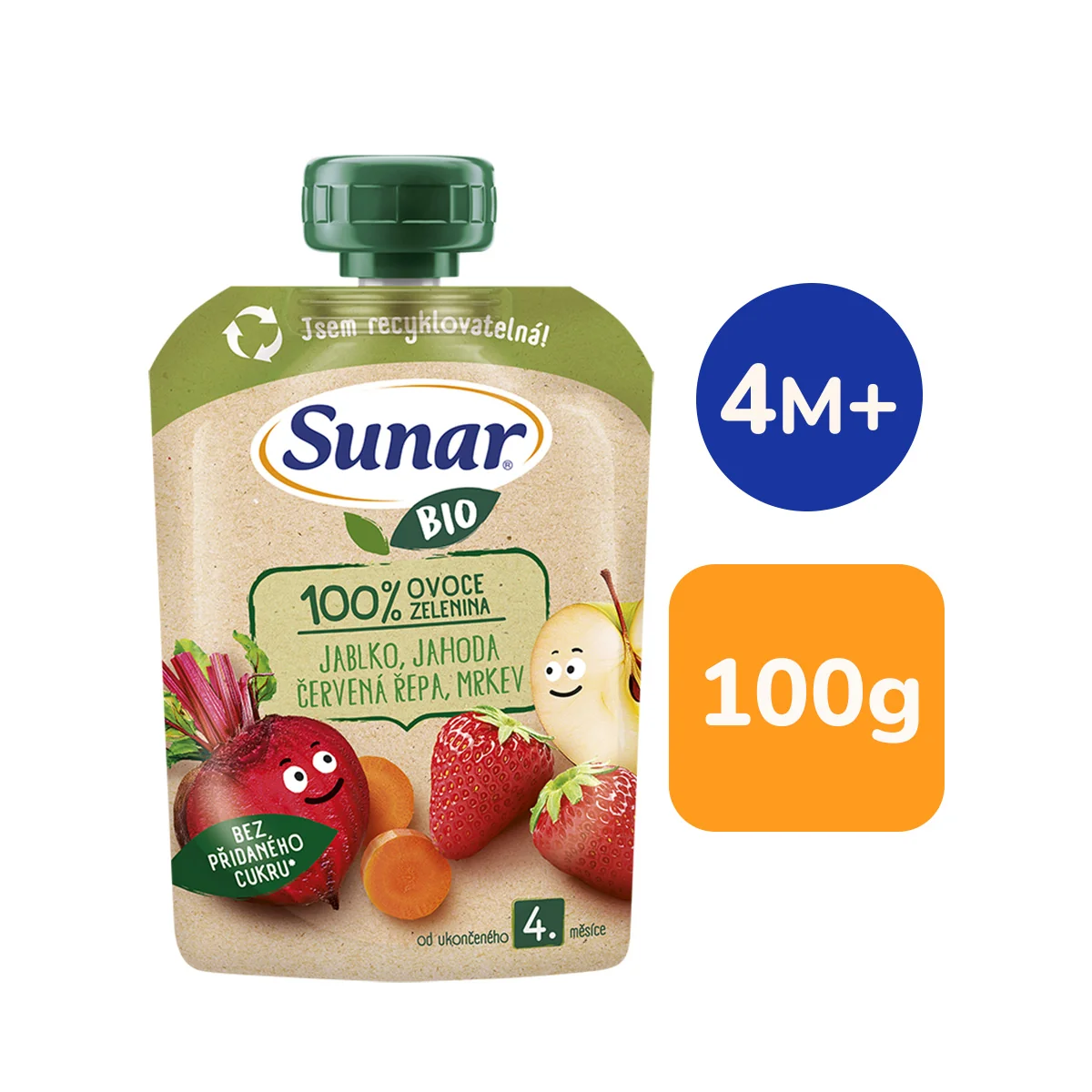Sunar BIO Jablko, jahoda, červená řepa, mrkev kapsička 100 g