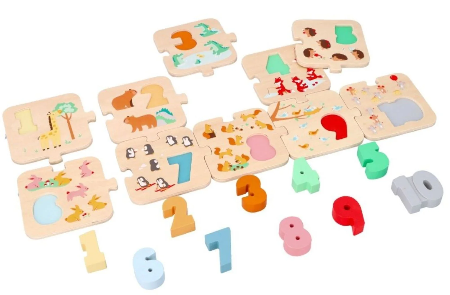 Lelin Dřevěné puzzle se zvířátky - učení se počítat