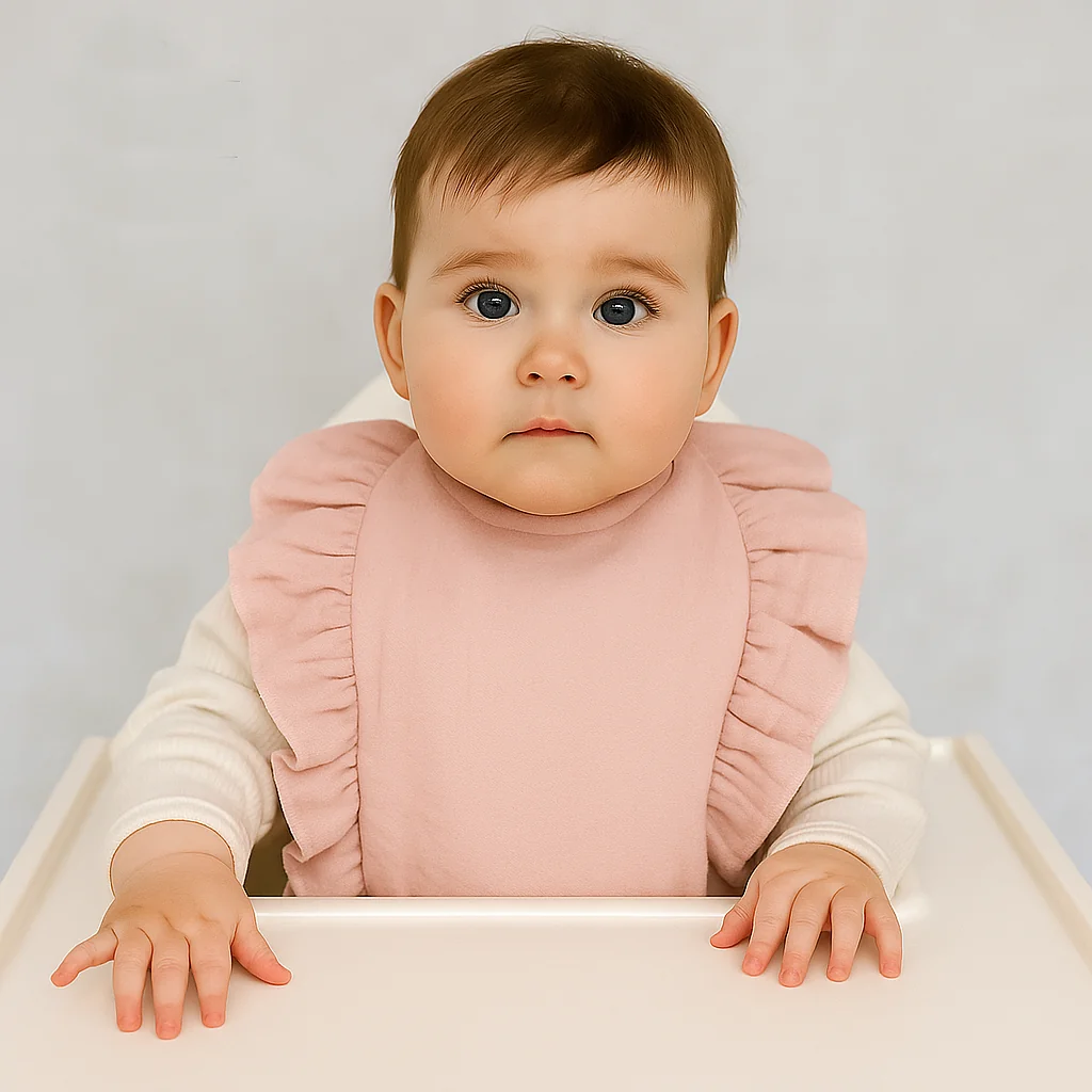 Baby Nellys Nepromokavý mušelínový bryndáček s volánkem Nature - pudrově růžová