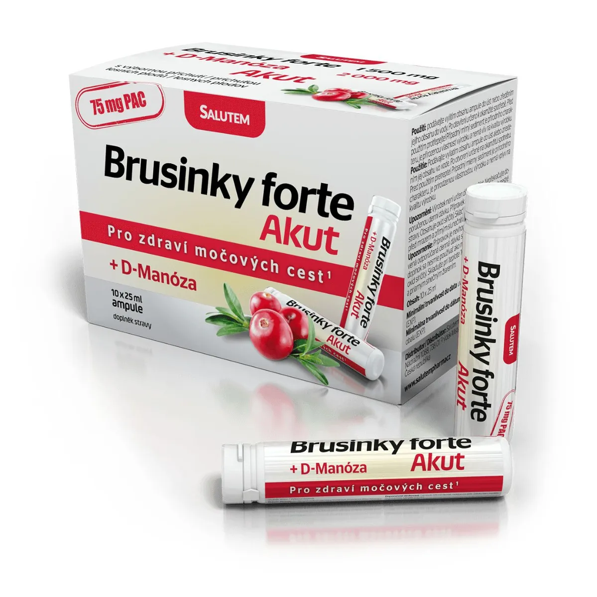 Brusinky Forte Akut 1500 mg + D-Manosa lesní plody 10 ampulí