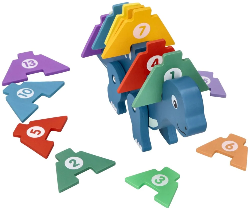Adam Toys Edukační hračka puzzle s čísly - Dinosaurus - modrý