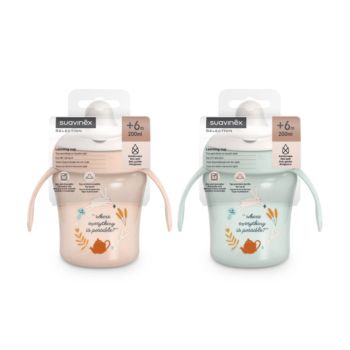 Suavinex Wonderland Nerozlitný hrníček 6m+ 200 ml 1 ks růžový