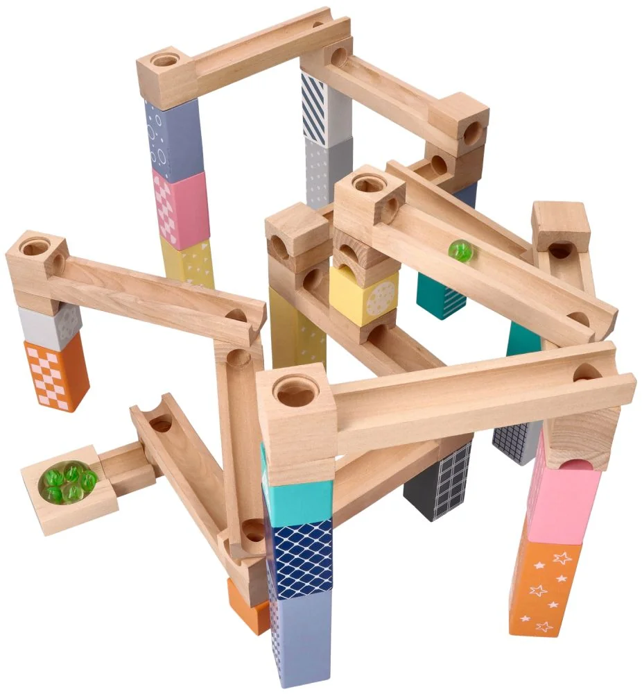 Adam Toys Dřevěná kuličková dráha, labyrint -  53 dílků