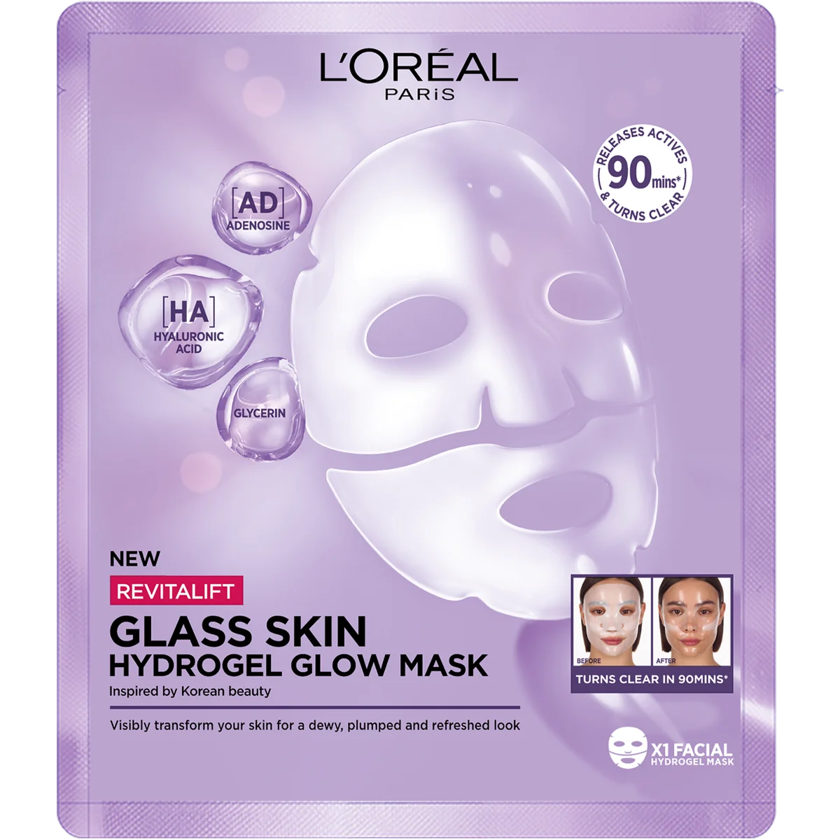 Loréal Paris Revitalift Filler Glass Skin hydrogelová rozjasňující maska 1 ks