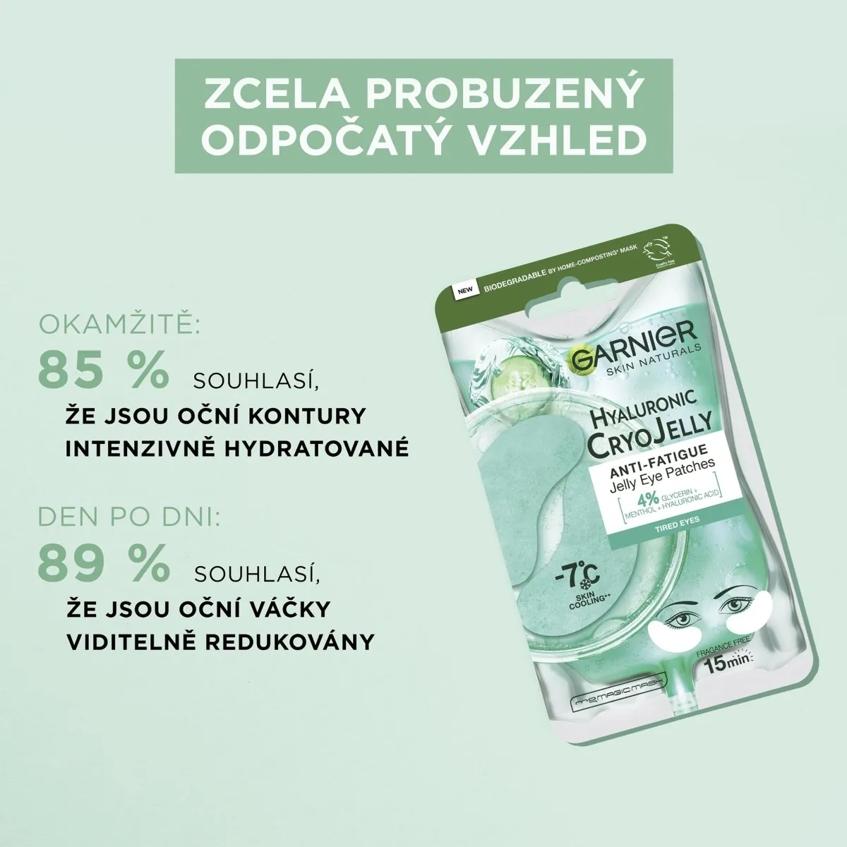 Garnier Skin Naturals Hyaluronic Cryo Jelly oční textilní maska s chladivým efektem 5 g