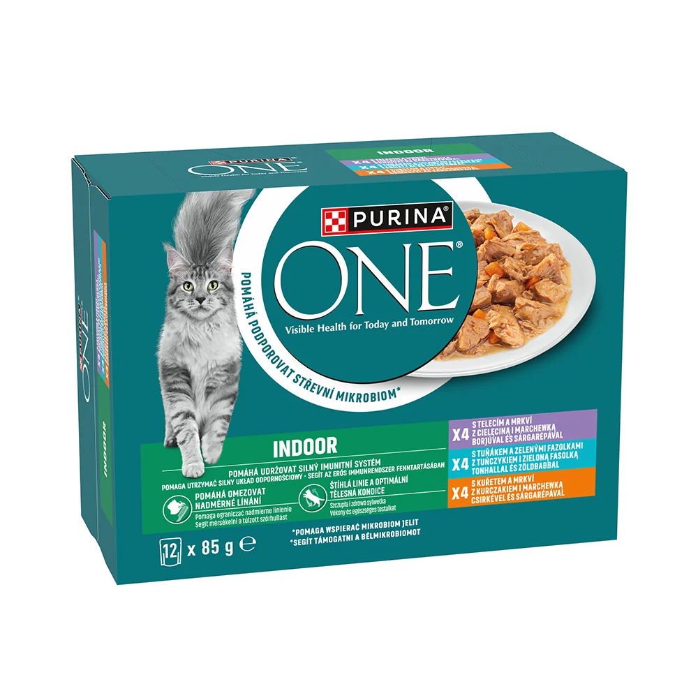 Purina ONE Indoor kuře, tuňák, telecí ve šťávě kapsičky pro kočky 12x85 g