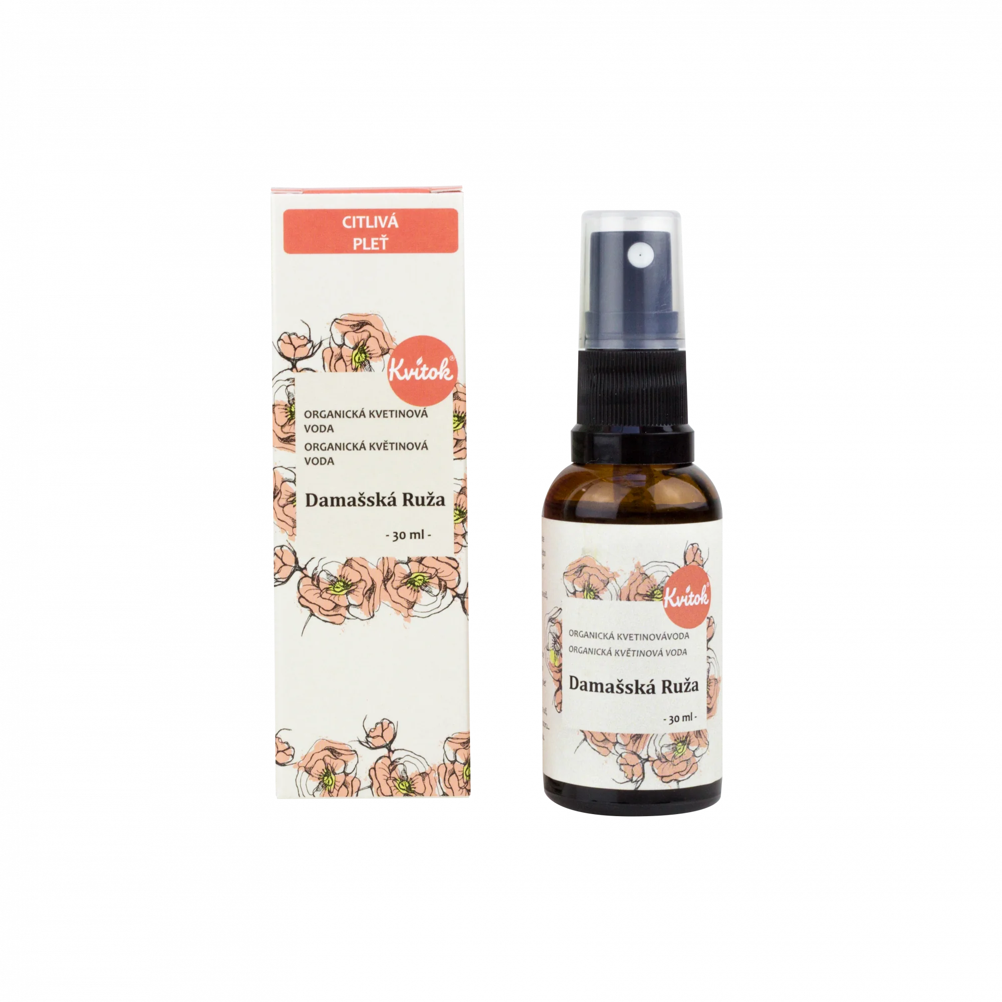 Kvitok Květová voda damašská růže BIO 30 ml