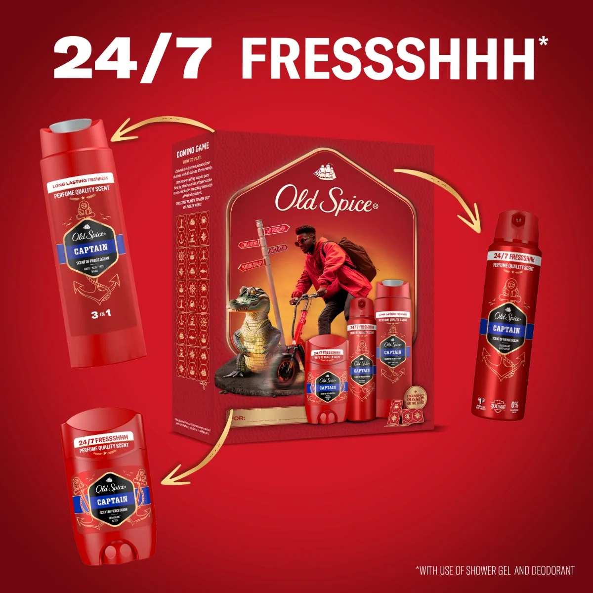 Old Spice Xmass sada Captain deodoranty a sprchový gel 3 ks