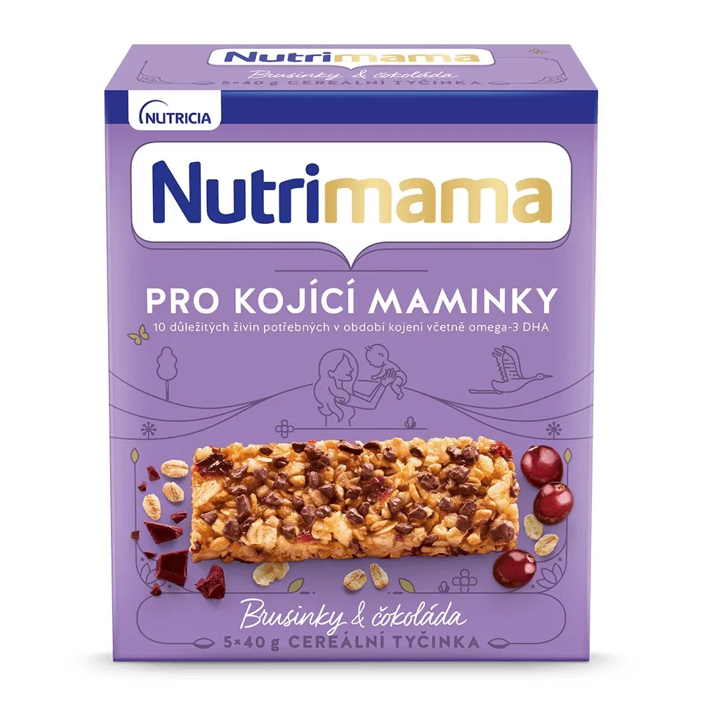 Nutrilon Nutrimama Cereální tyčinky pro kojící matky brusinky a čokoláda 5x40 g