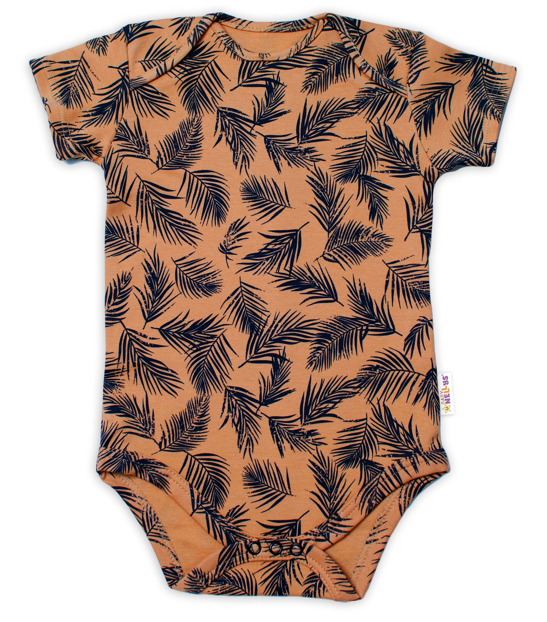 Baby Nellys Bavlněné body krátký rukáv, Palmy - medové vel. 86