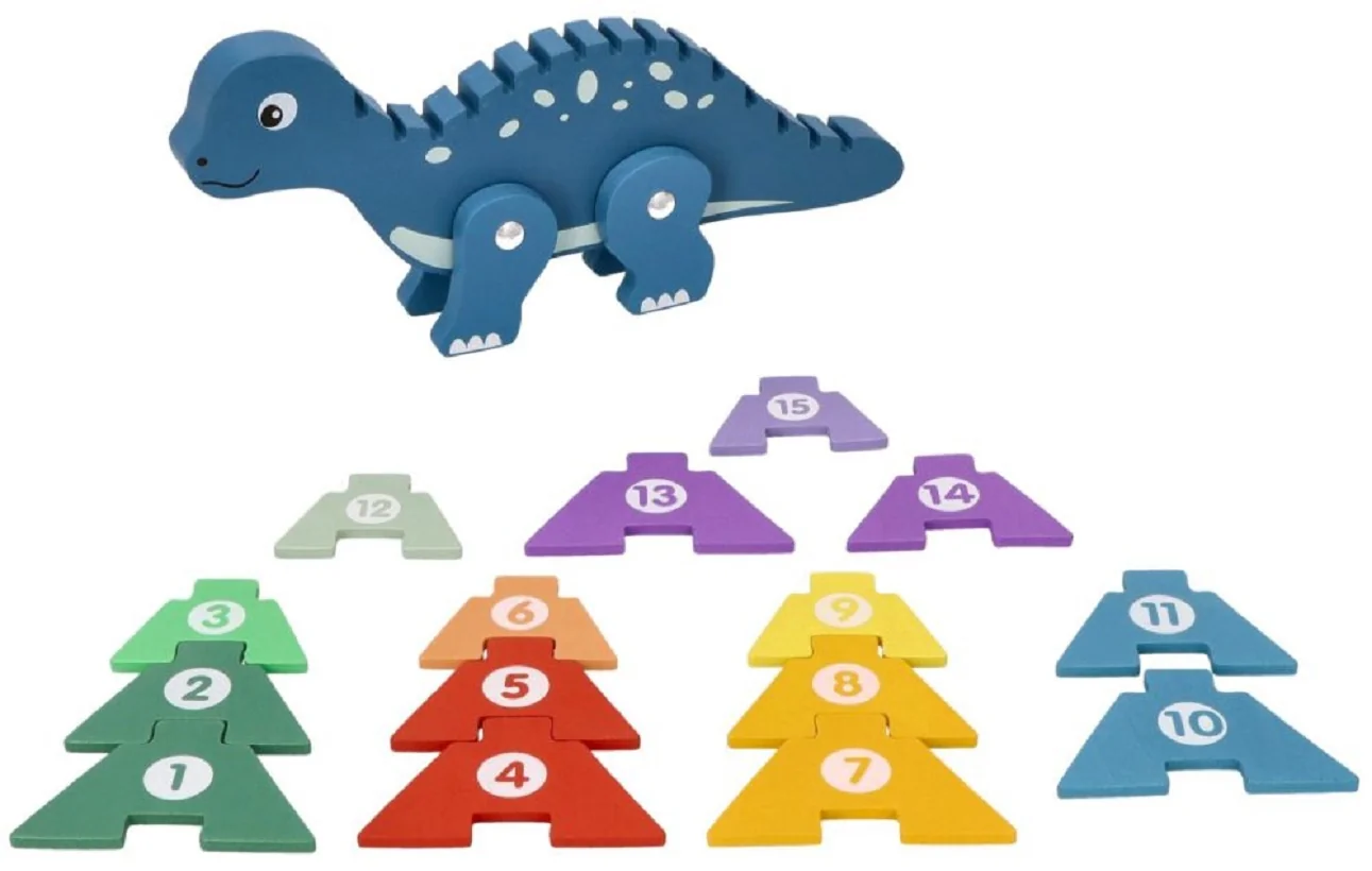 Adam Toys Edukační hračka puzzle s čísly - Dinosaurus - modrý