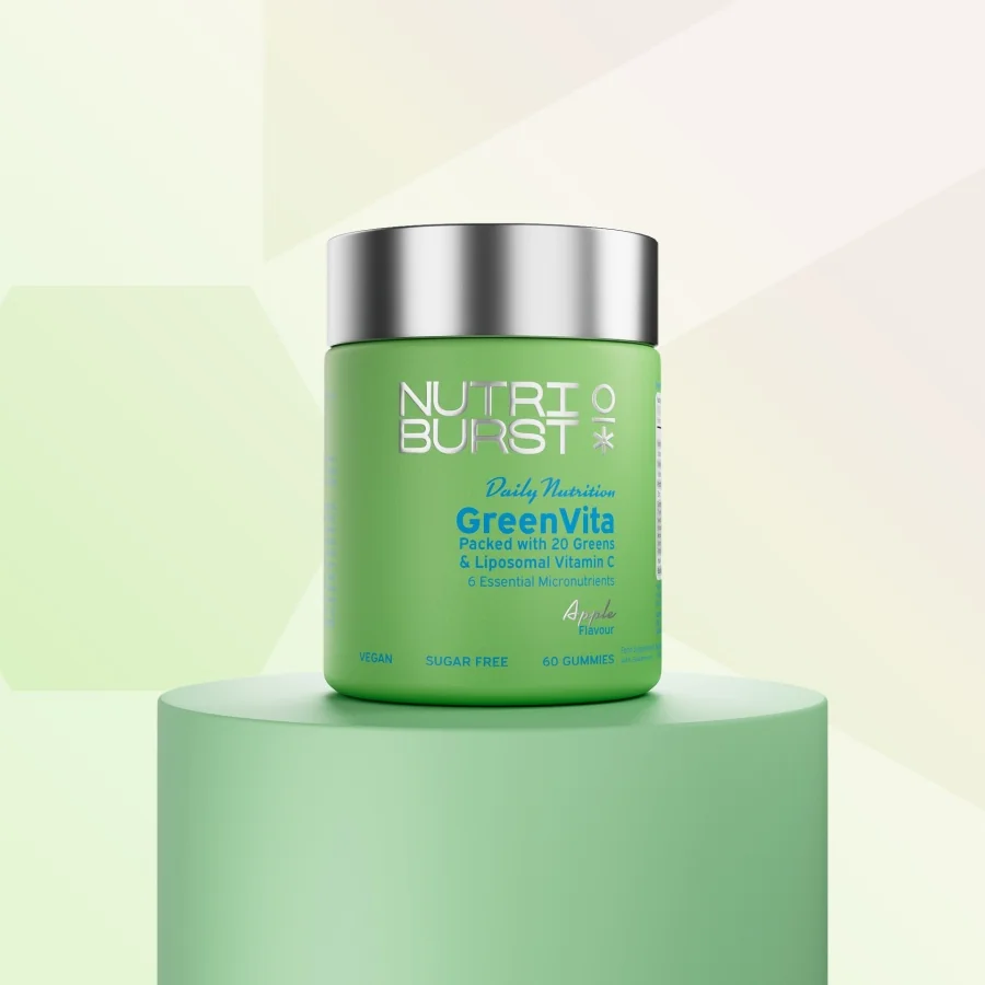 Nutriburst GreenVita gummies s vitamíny C, D3, zinkem a superpotravinami 60 ks jablko