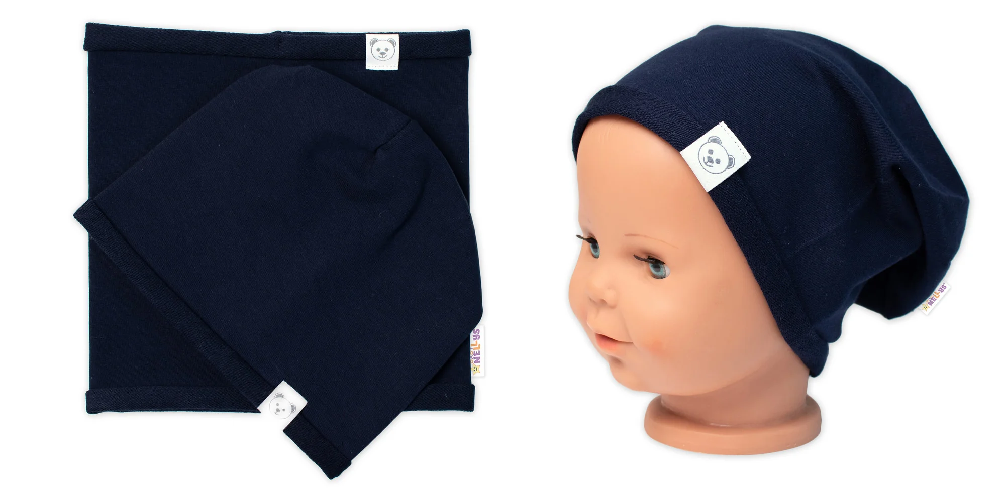 Baby Nellys Čepice s nákrčníkem bavlna, Little Bear, granátová,92/98