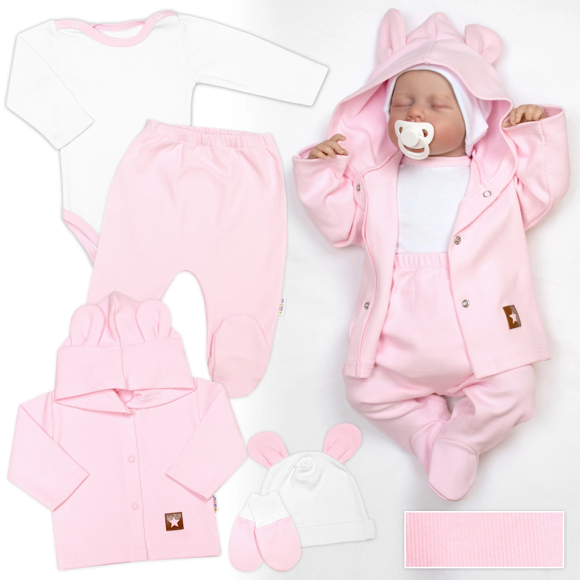 Baby Nellys Žebrovaná sada, Star 5D, body, polodupačky, kabátek, čepička, vel.56