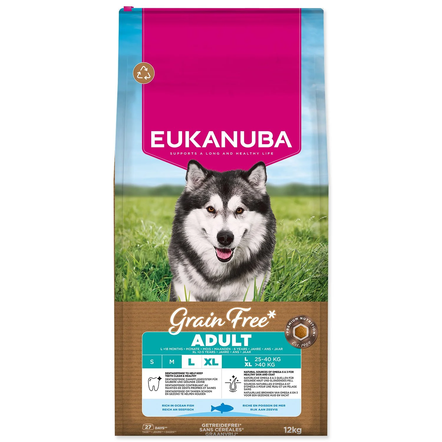 Eukanuba Krmivo Grain Free Adult Large rich in ocean fish 12kg