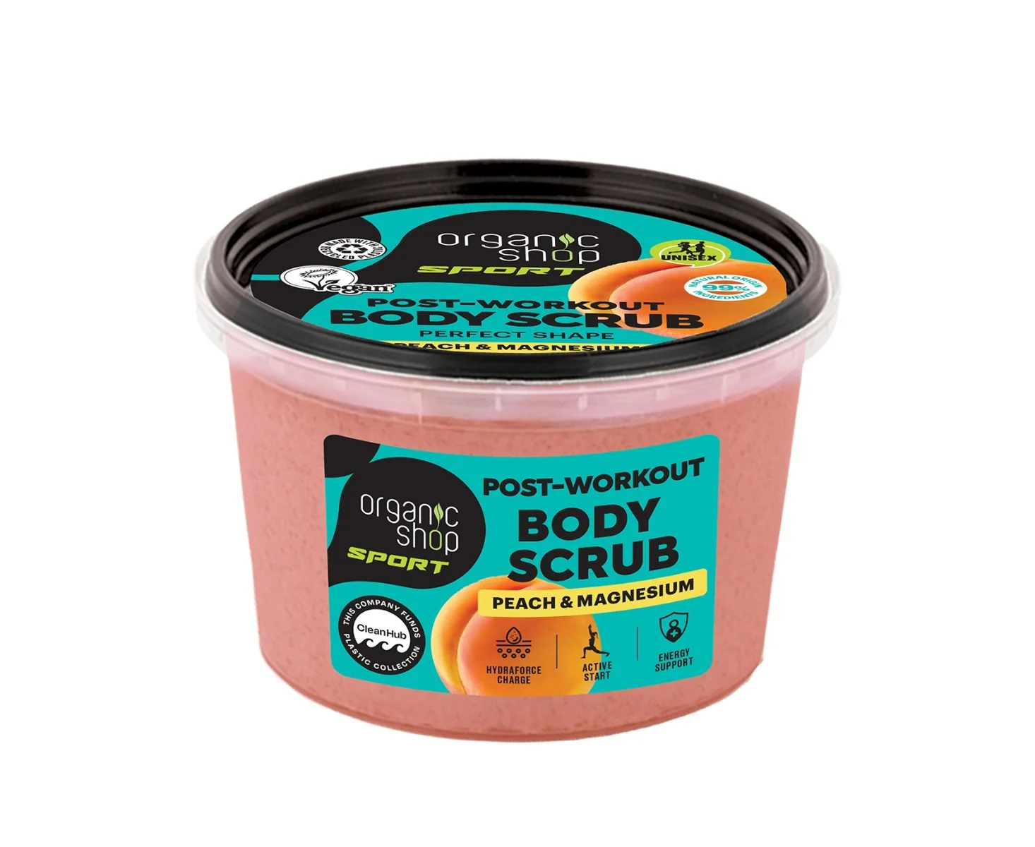 Organic Shop Sport Tělový peeling po tréninku Broskev a horčík 250 ml