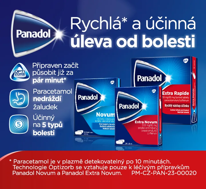 Panadol. Rychlá* a účinná úleva od bolesti. Bolest hlavy. Migréna. Menstruační bolest. Bolest zubů. Bolest zad a svalů. * Paracetamol je plazmě detekovaný po 10 min. 