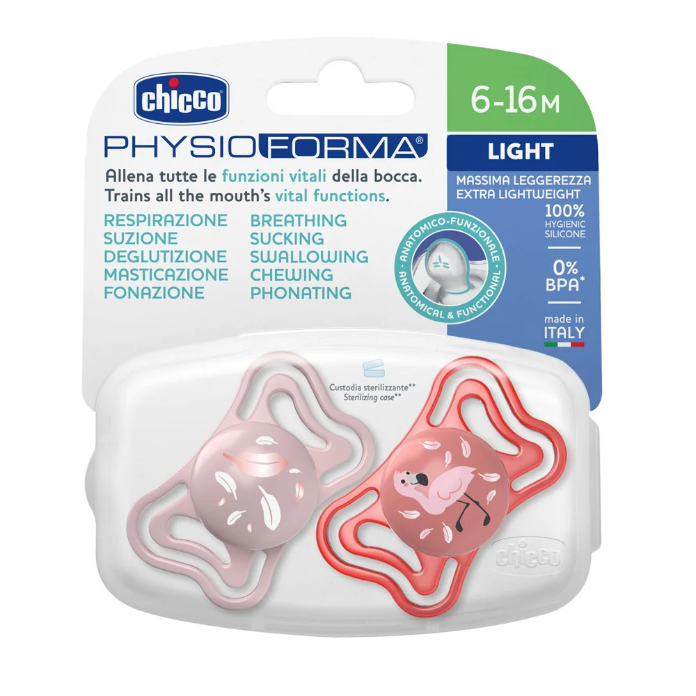 Chicco Dudlík Physio Light silikonový růžový 6–16 m 2 ks