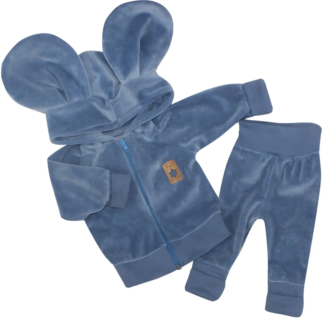 Z&Z Velurová, semišková tepláková souprava s oušky MYŠKA - jeans vel. 86
