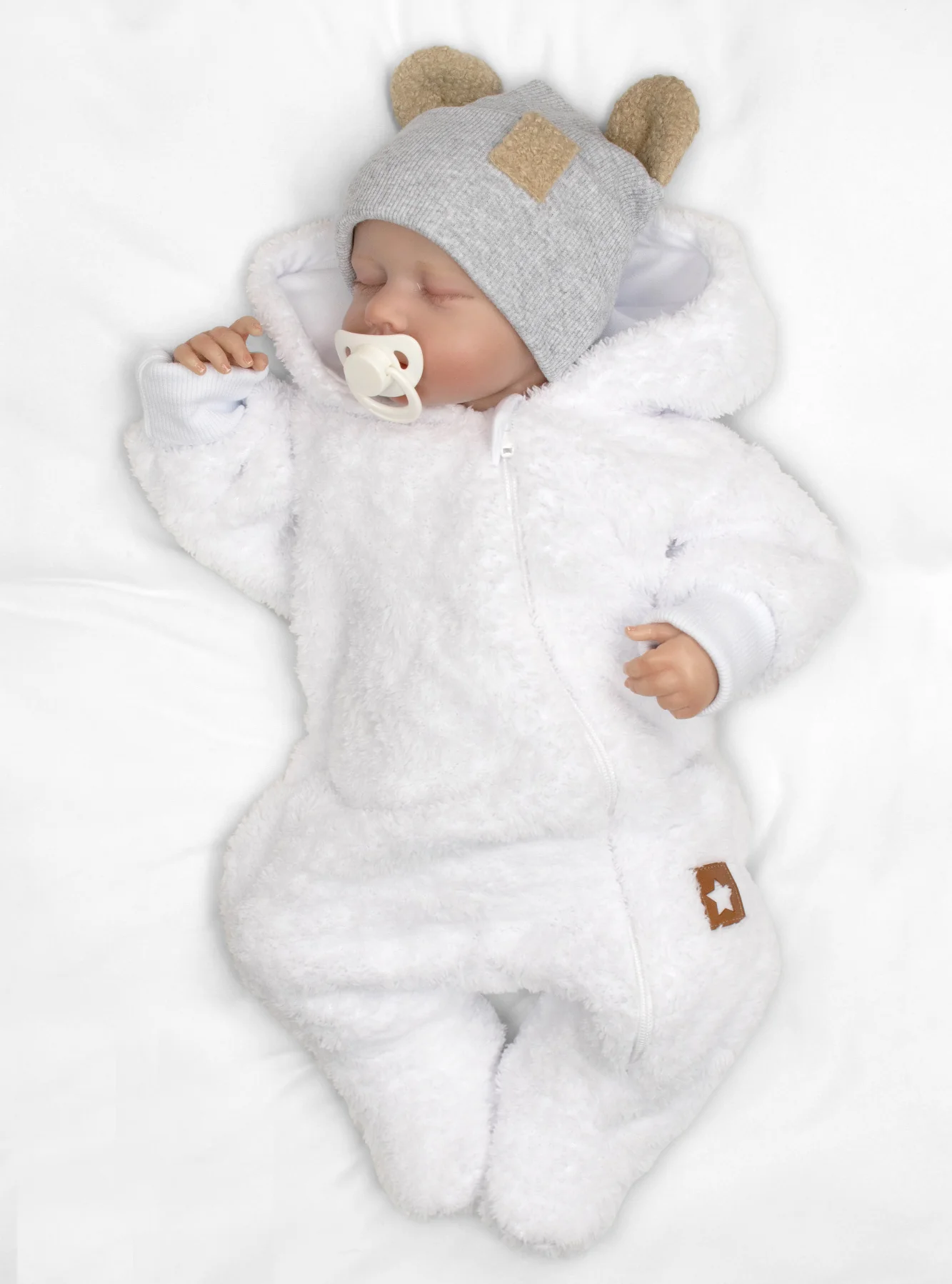 Baby Nellys Dvouvrstvá žebrovaná čepička s oušky boucle medvídek - šedý melír