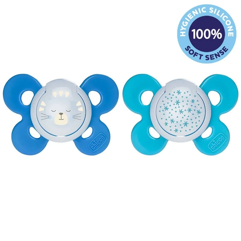 Chicco Dudlík Physio Comfort silikon noční 16-36m chlapec - kočka/hvězdy 2 ks