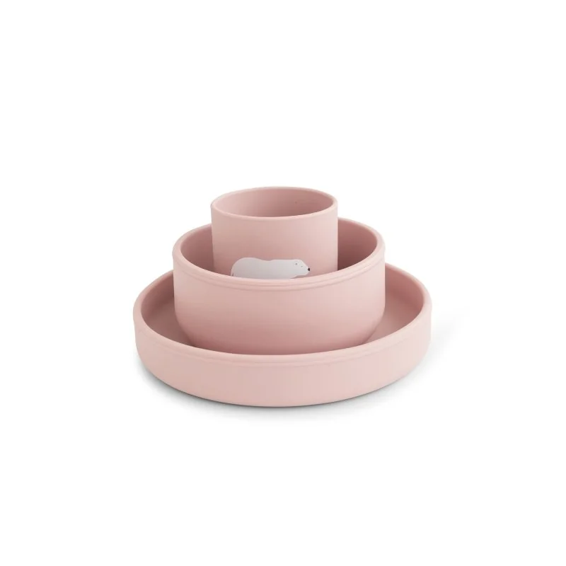 Saro Baby silikonová jídelní sada Polaris Pink 