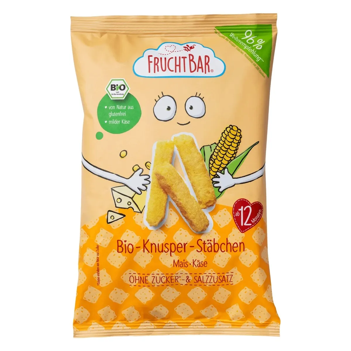 FruchtBar BIO Kukuřičné křupky se sýrem nesolené 30 g