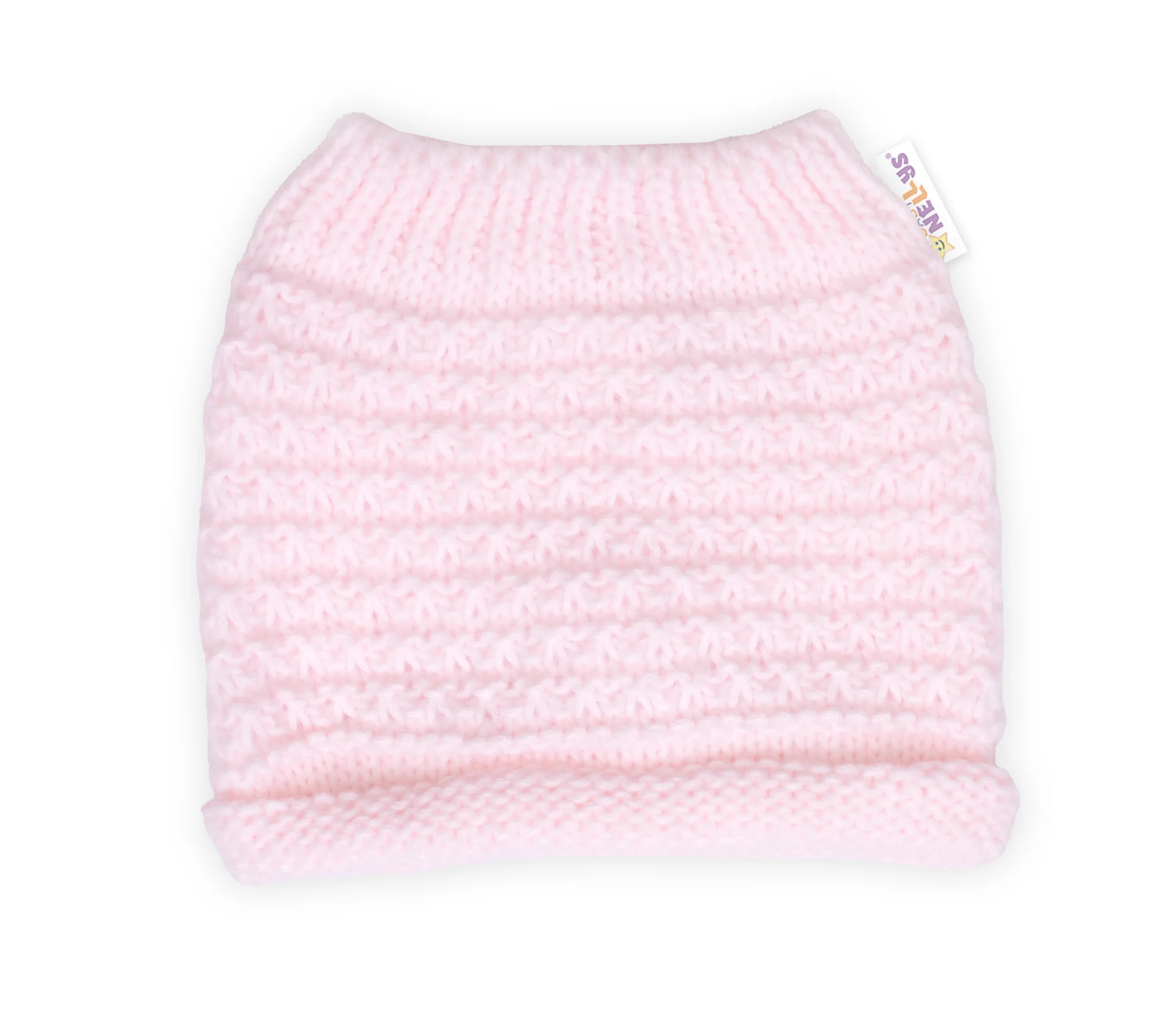 Baby Nellys Zimní pletená čepice Star s fleecem a chlupáčkové bambulky+komínek, růžová