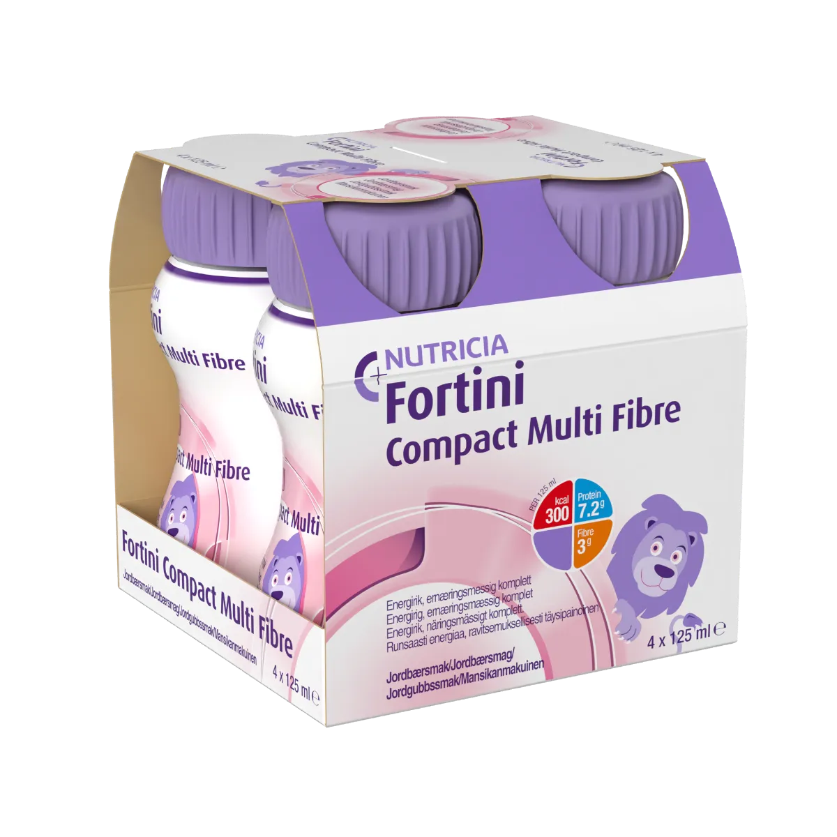Fortini Compact Pro děti s vlákninou Jahoda 4x125 ml