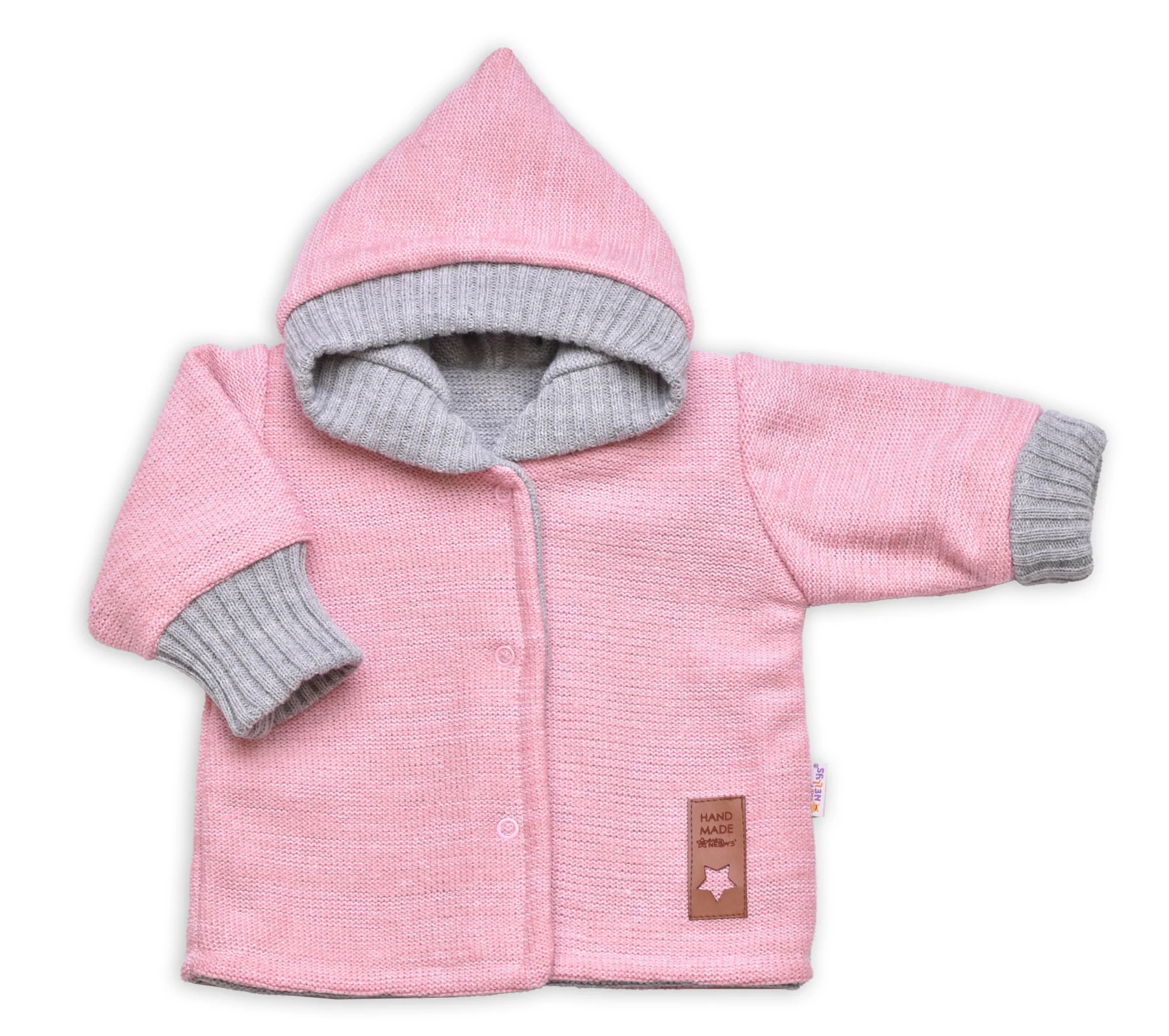 Baby Nellys Rostoucí oboustranný svetřík s kapucí Hand Made, růžová-šedá, vel. 80/86