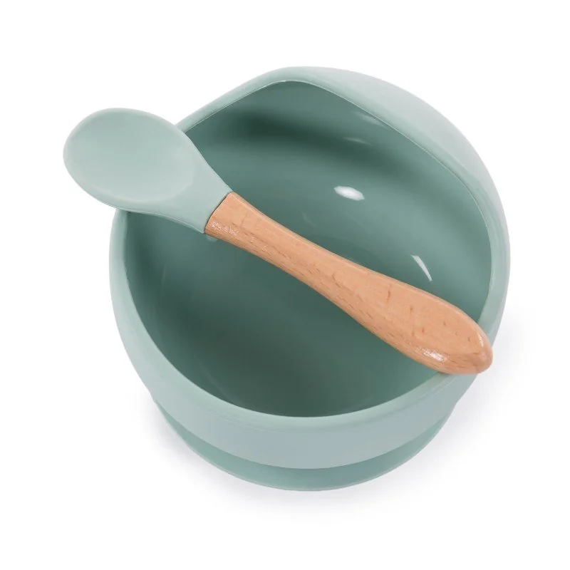 Bo Jungle silikonová miska s přísavkou a lžičkou Pastel Blue 