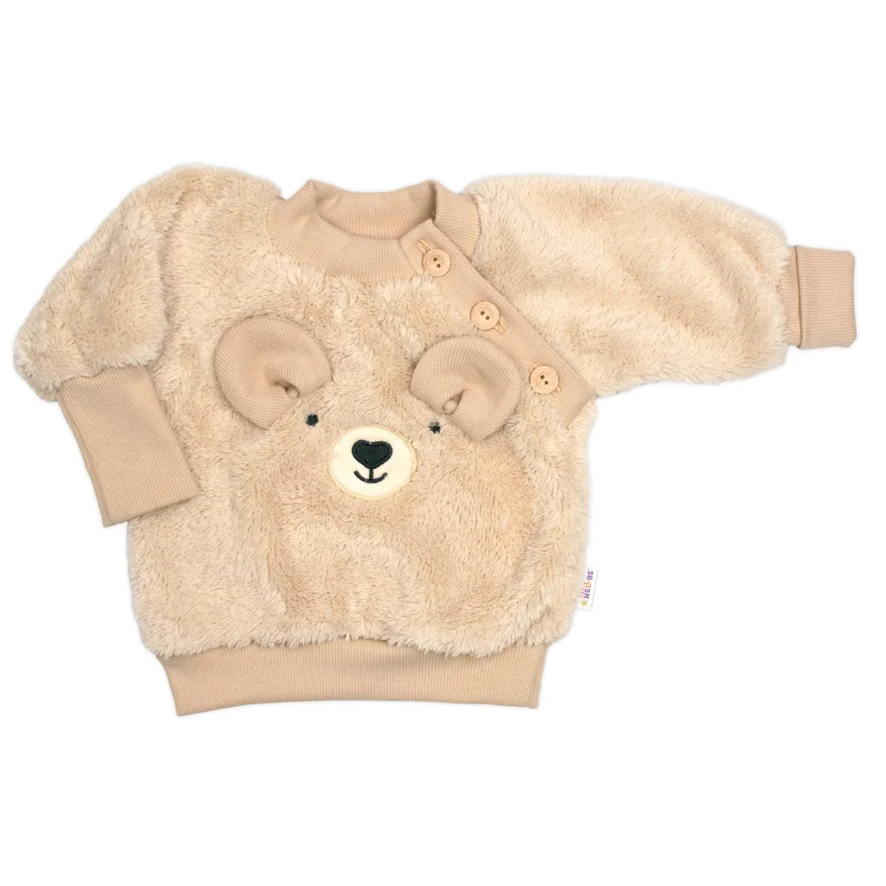 Baby Nellys Rostoucí chlupáčková mikina a kalhoty Medvídek, 2D béžová