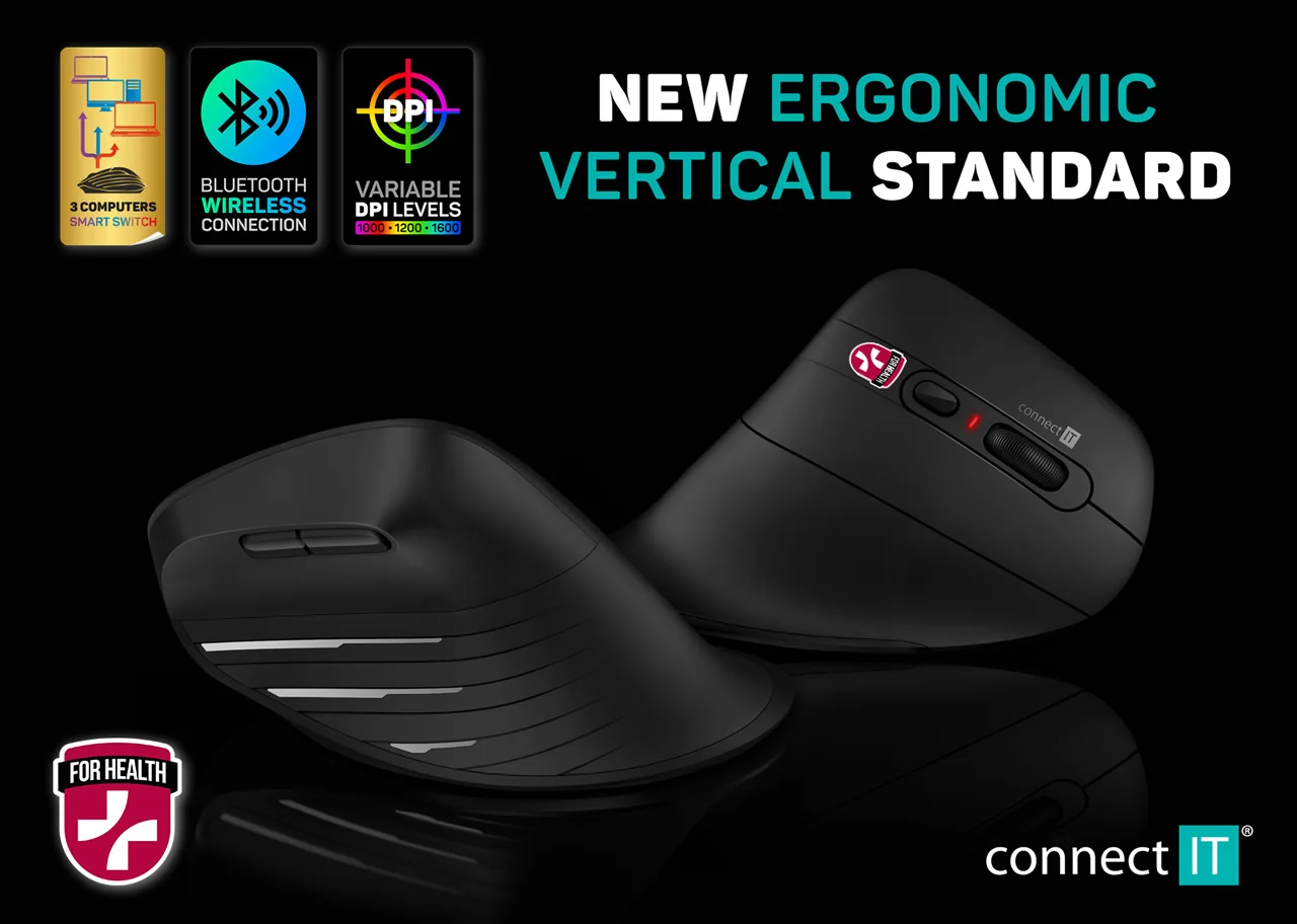 Connect IT For Health Ergonomická vertikální myš bezdrátová černá