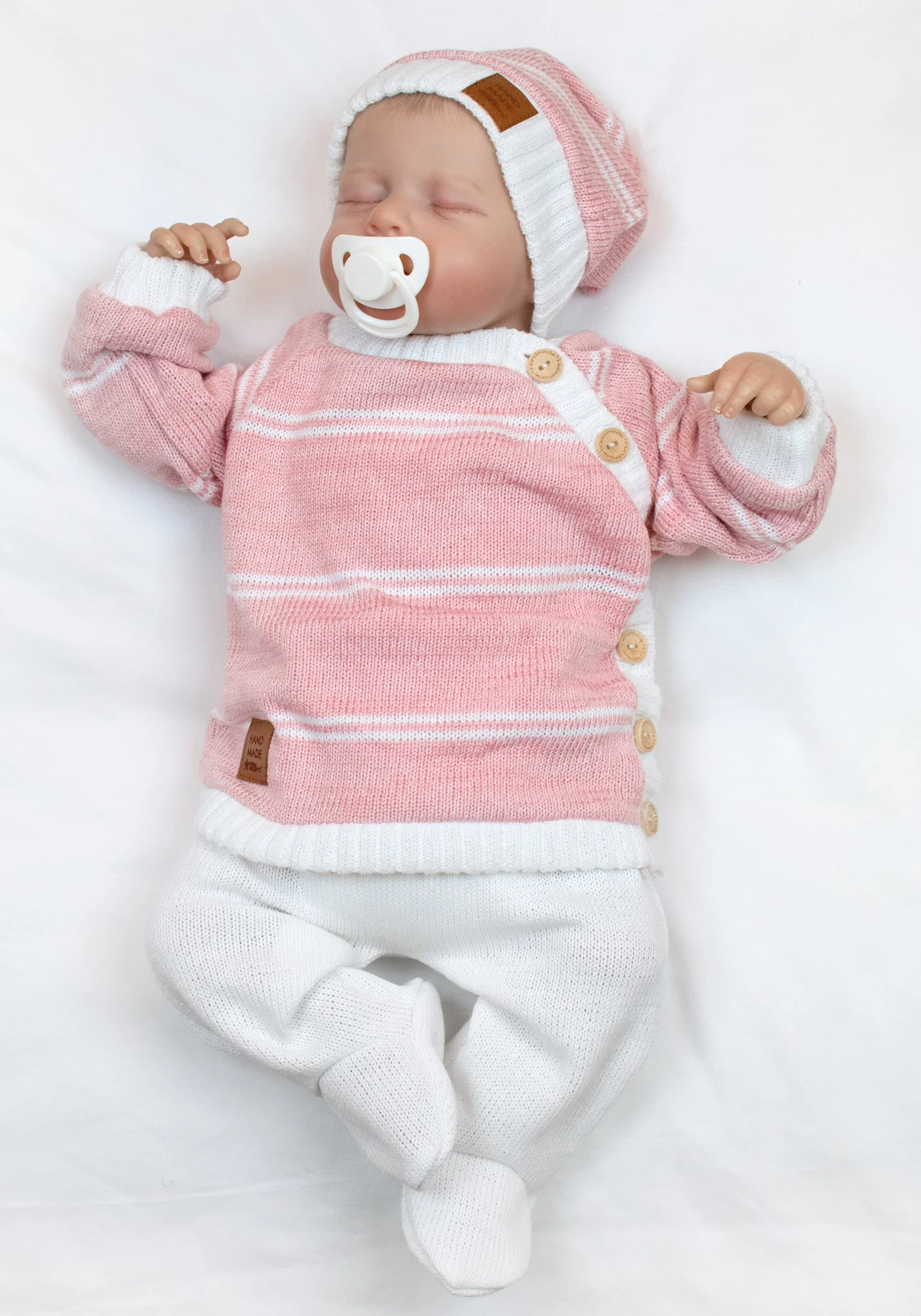 Baby Nellys Pletená sada pro miminko s jemným proužkem 2D, lux - růžová, bílá, vel. 80 vel. 80