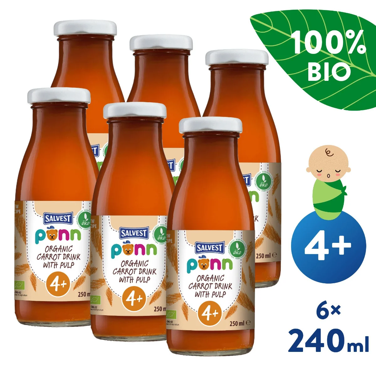 SALVEST Põnn BIO Mrkvová šťáva s dužinou 6x240 ml
