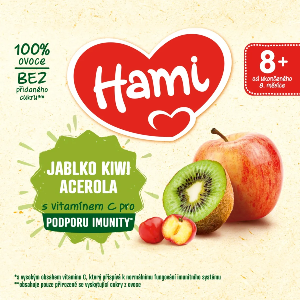 Hami 100% ovoce Jablko kiwi a acerola 8m+ 4x100 g