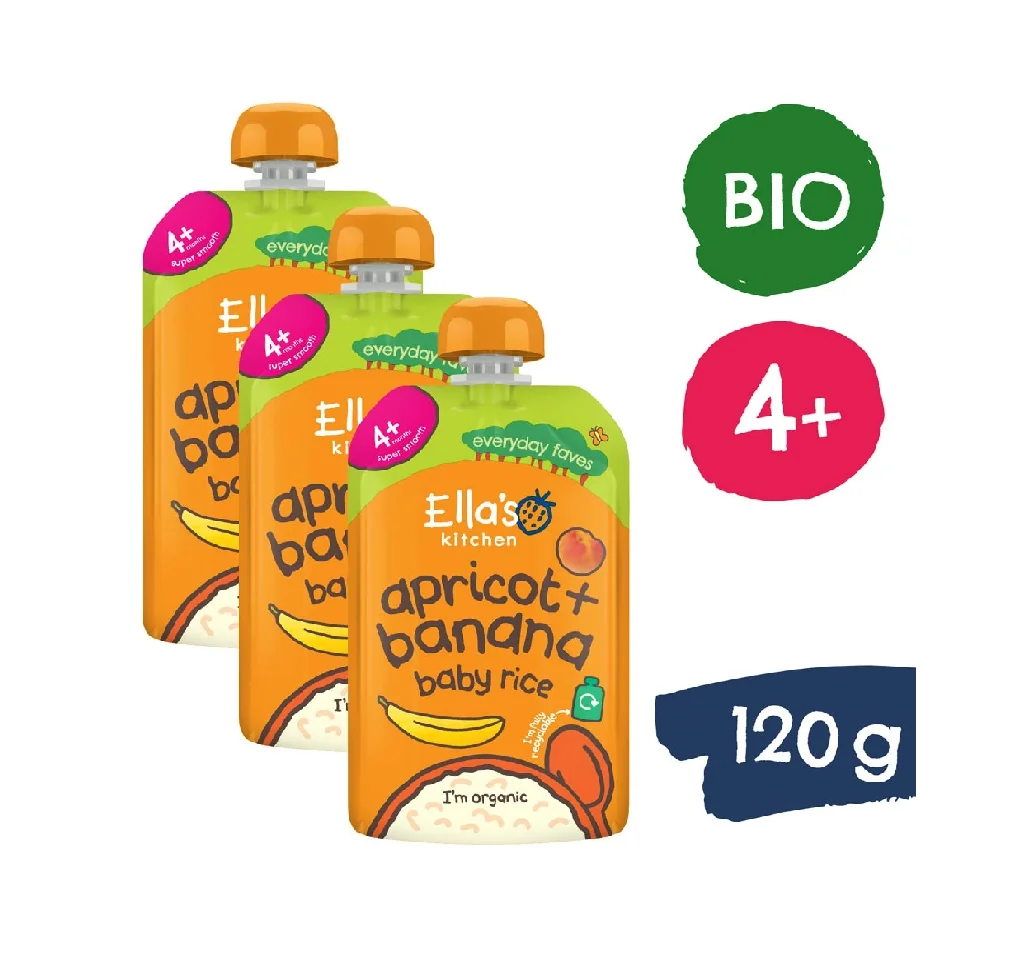 Ellas Kitchen BIO Dětská rýže Banán a meruňka kapsička 120 g