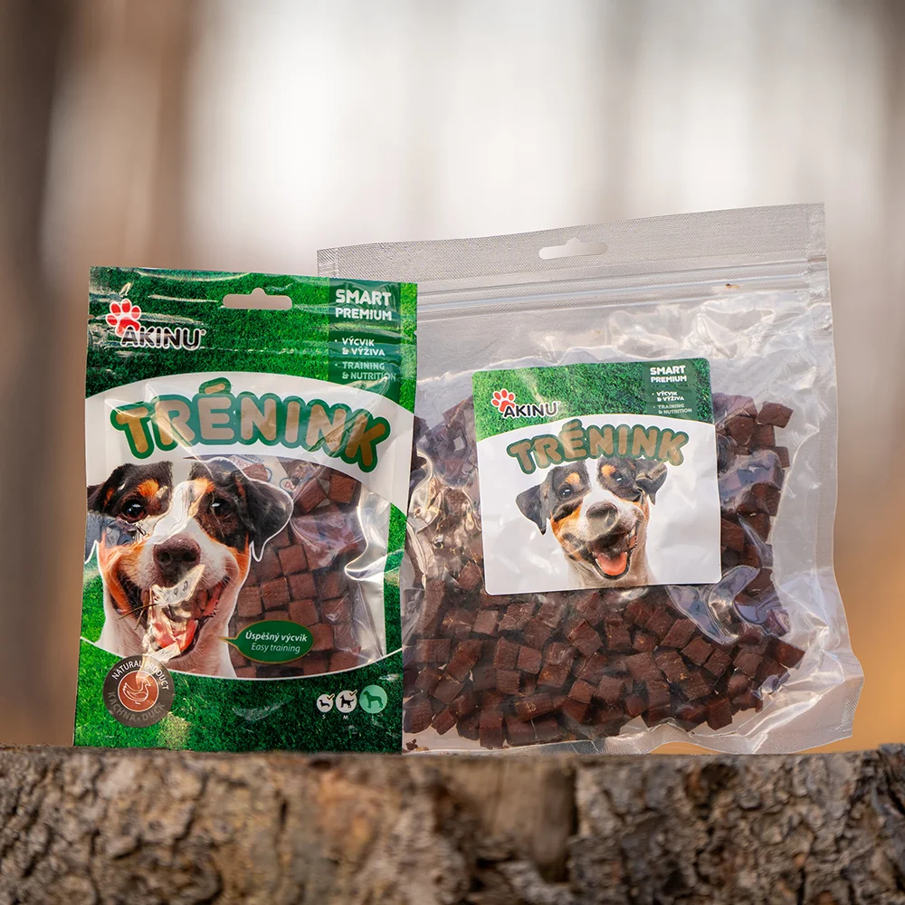 Akinu Trénink Hovězí & jehněčí & kachní & lososové pamlsek pro psy 7 balení 120 g