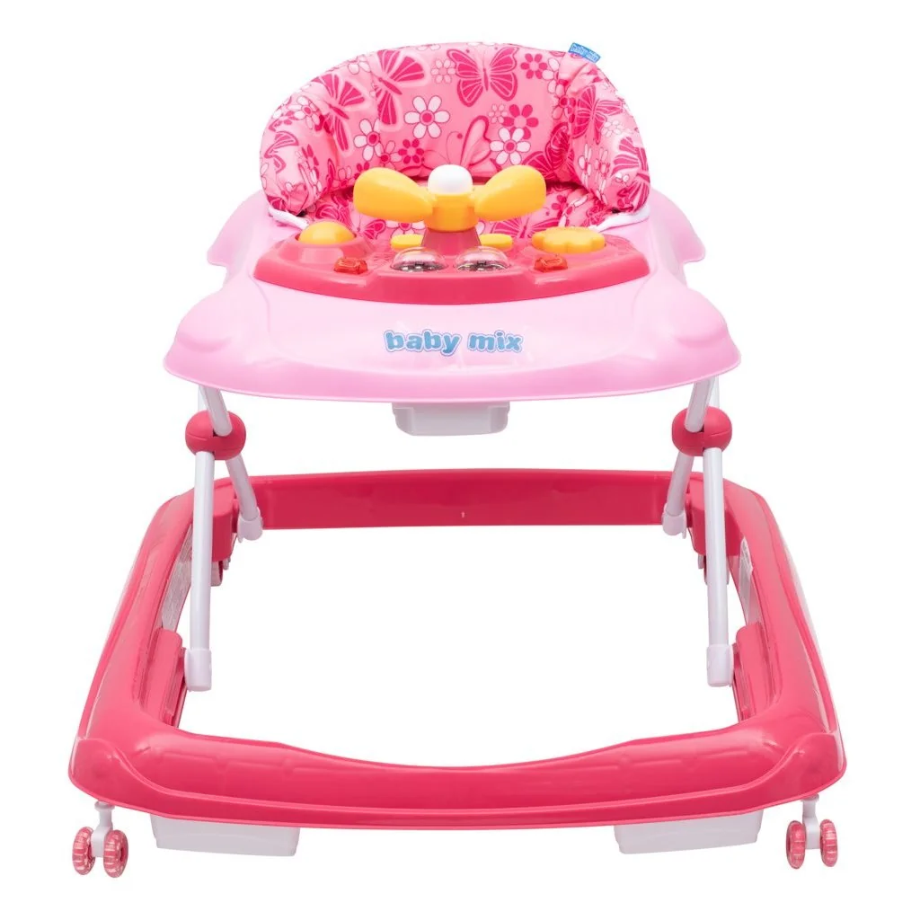 Baby Mix Dětské chodítko s volantem a silikonovými kolečky růžové
