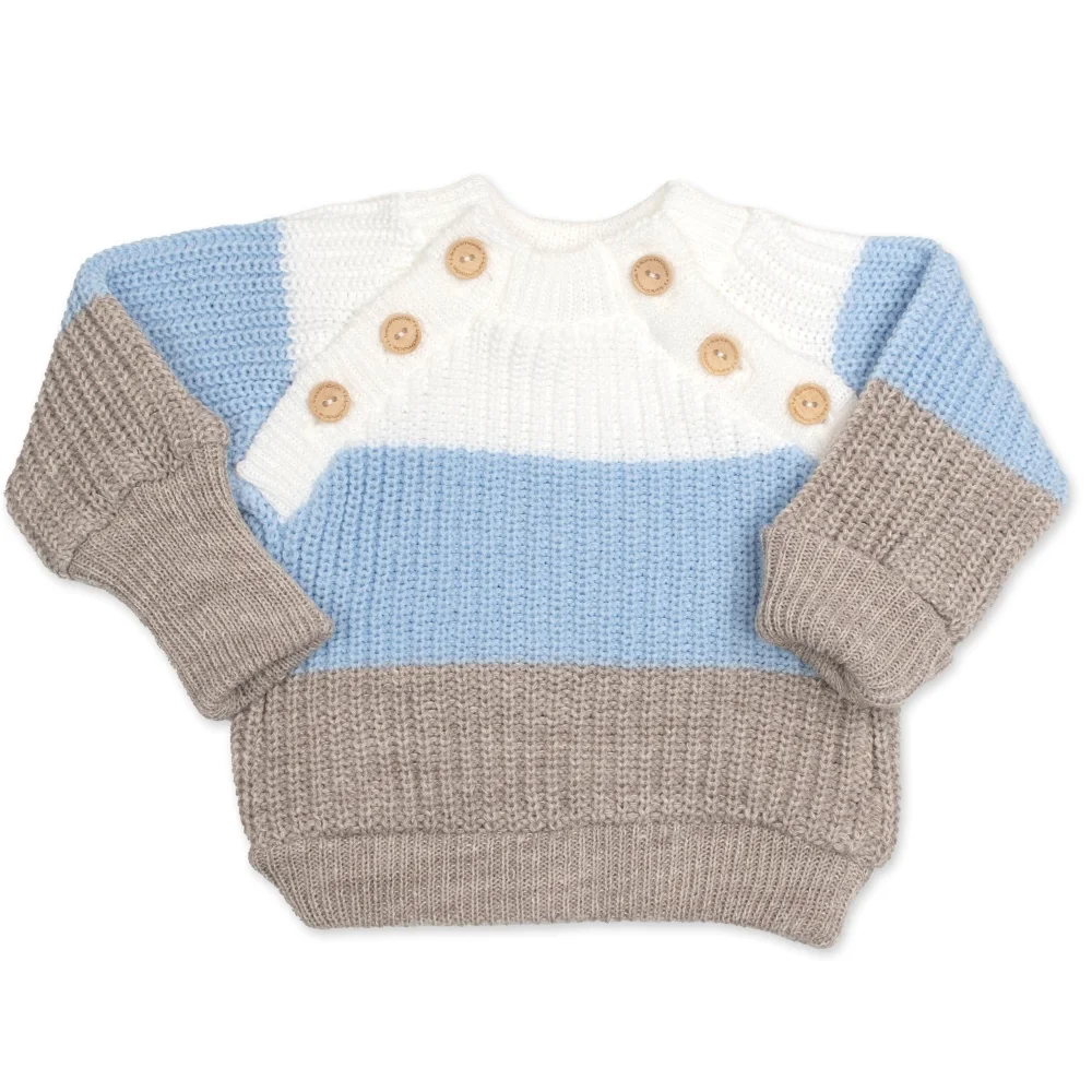 Baby Nellys Rostoucí pletený svetřík a kalhoty s knoflíčky Boy, 2D - proužky, vel. 80/86