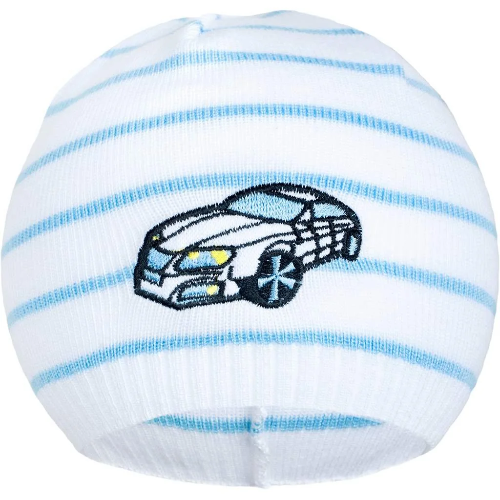 New Baby Jarní čepička  s autíčkem bílo-tmavě šedá, vel. 86/92