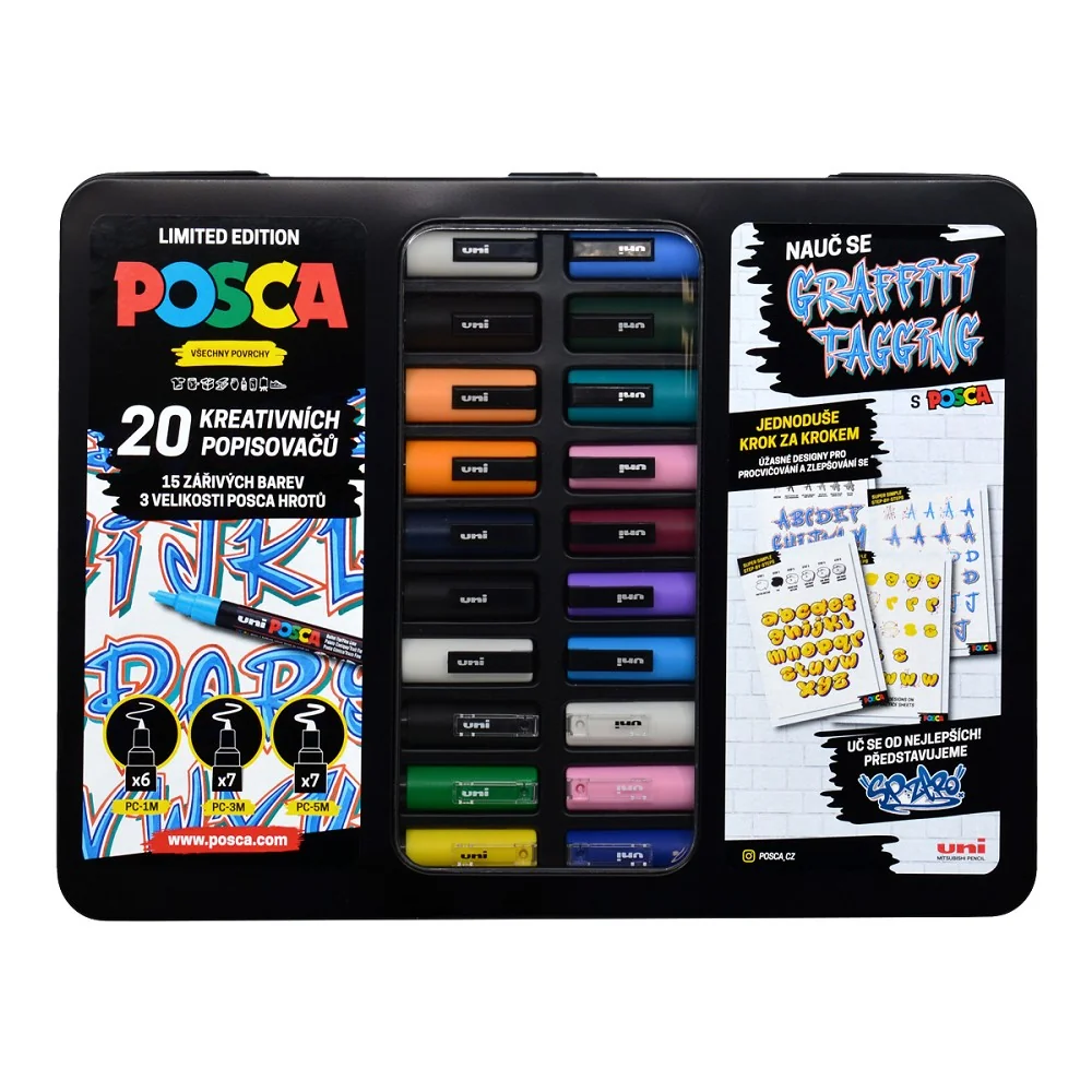 Posca Sada akrylových popisovačů - PC-1M/PC-3M/PC-5M, GRAFFITI, mix barev (20 ks)