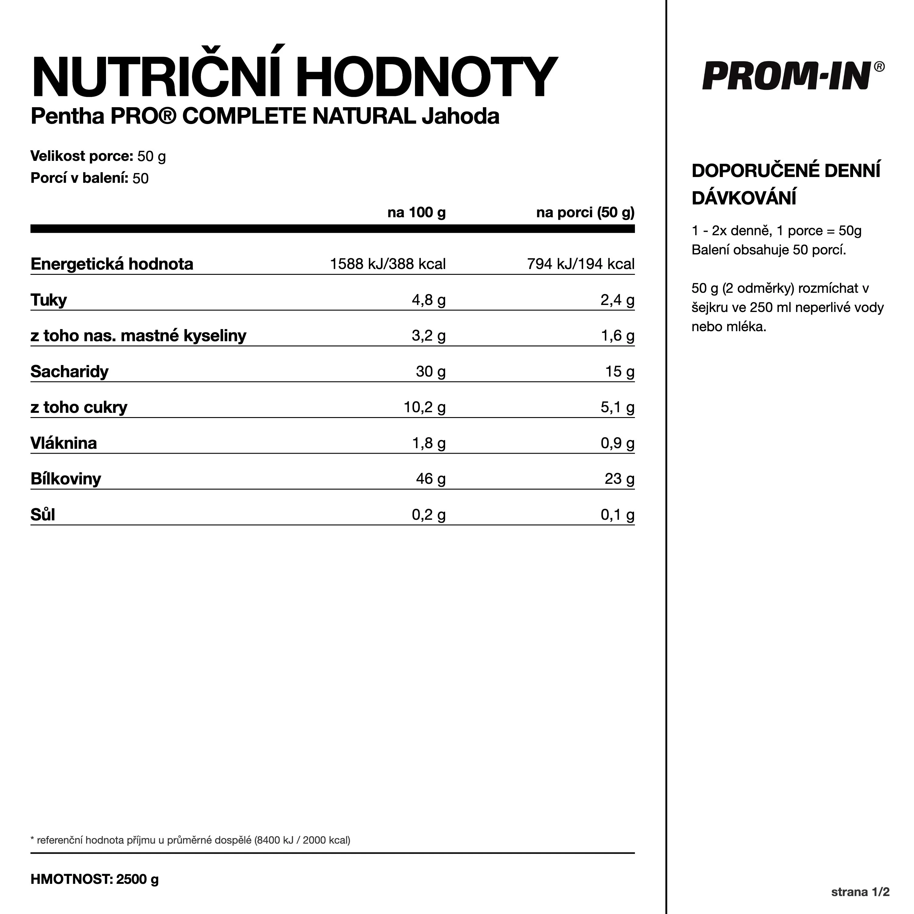 PROM-IN Pentha Pro® Complete Natural Jahoda 2500 g