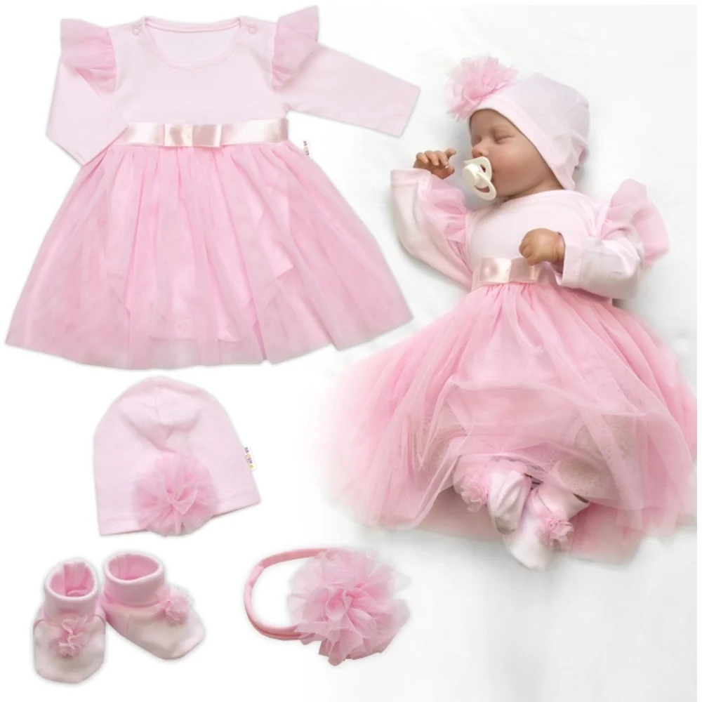 Baby Nellys Luxusní 4D slavnostní sada oblečení pro miminko Girl - růžová