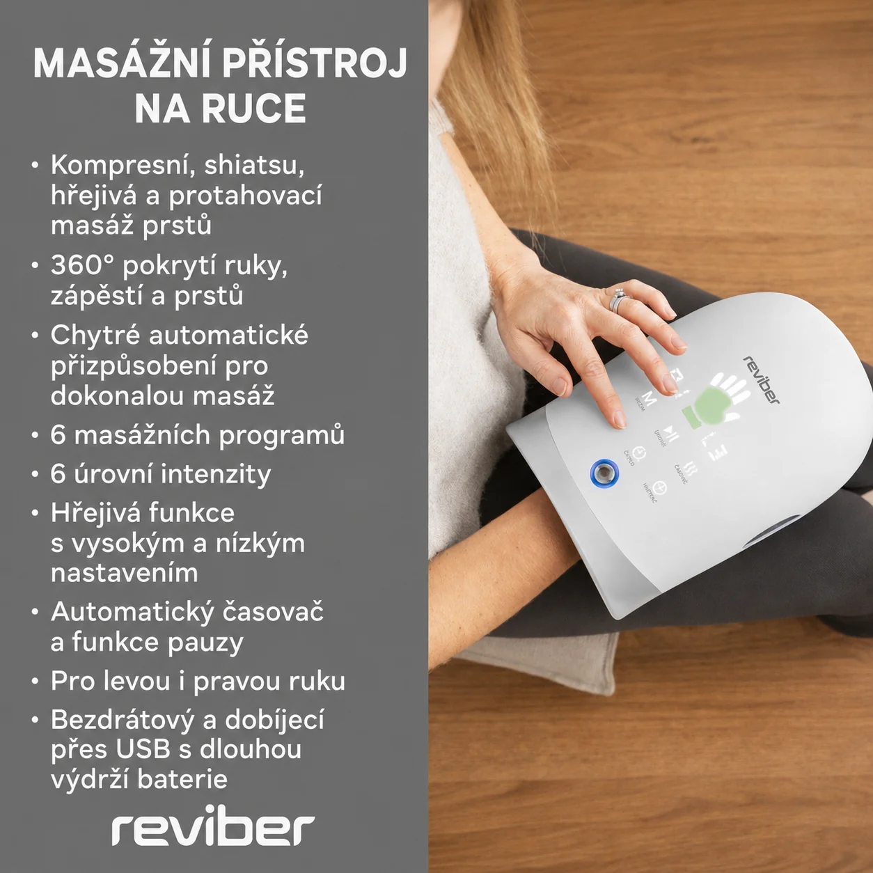 Reviber Masážní přístroj na ruce s výhřevem bílý