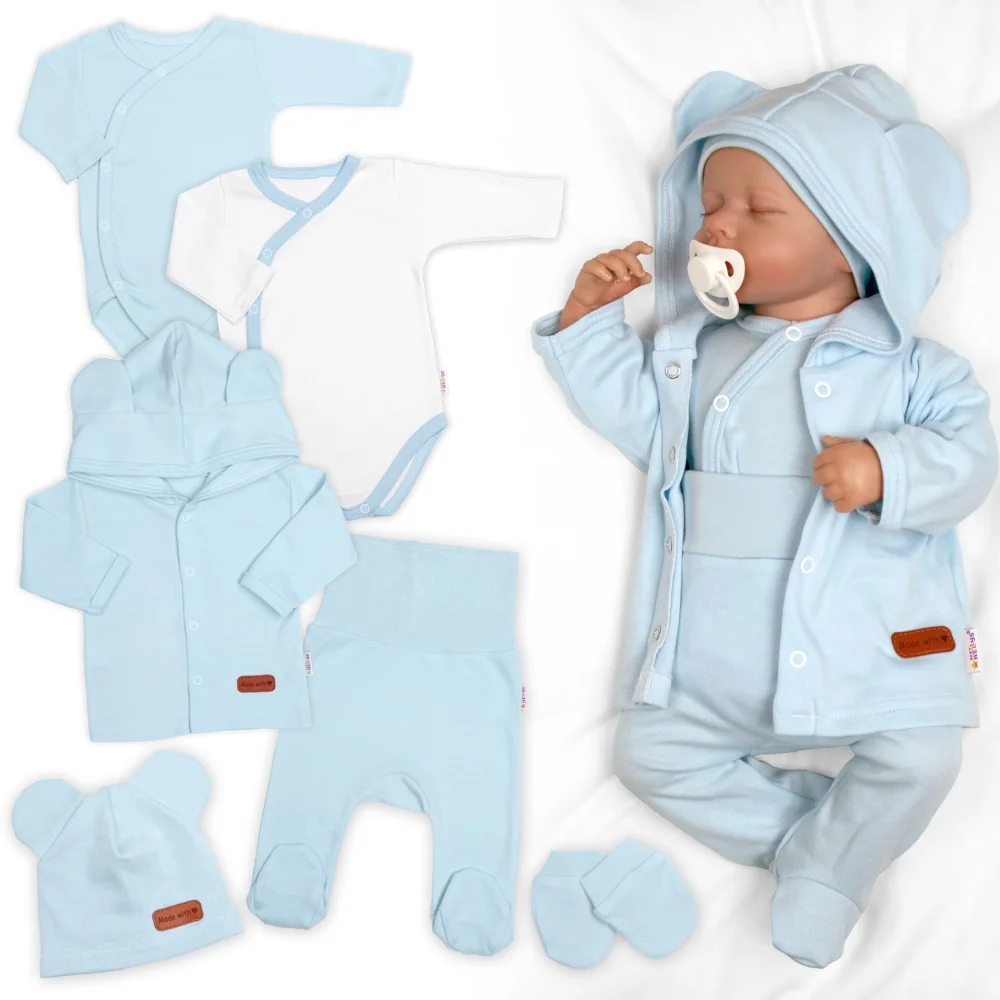 Baby Nellys Bavlněná souprava pro miminko 5D, Made with love, baby blue. vel 50