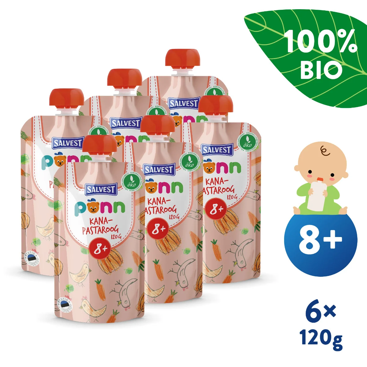 SALVEST Põnn BIO Kuřátko s těstovinami 6x120 g
