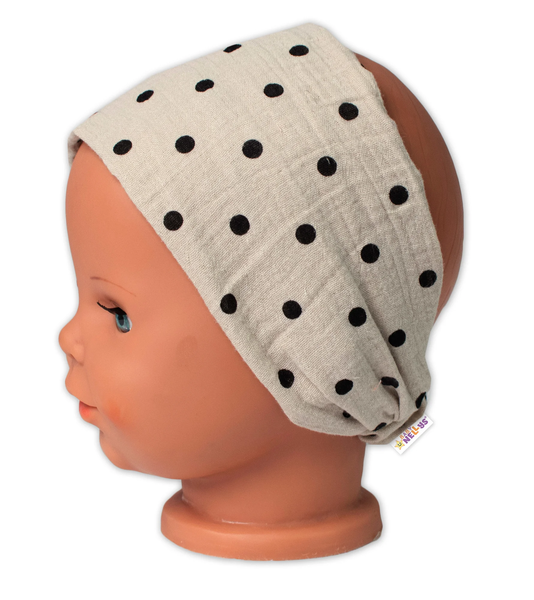 Baby Nellys Letní čelenka, bandana, mušelín, Puntík, cappuccino