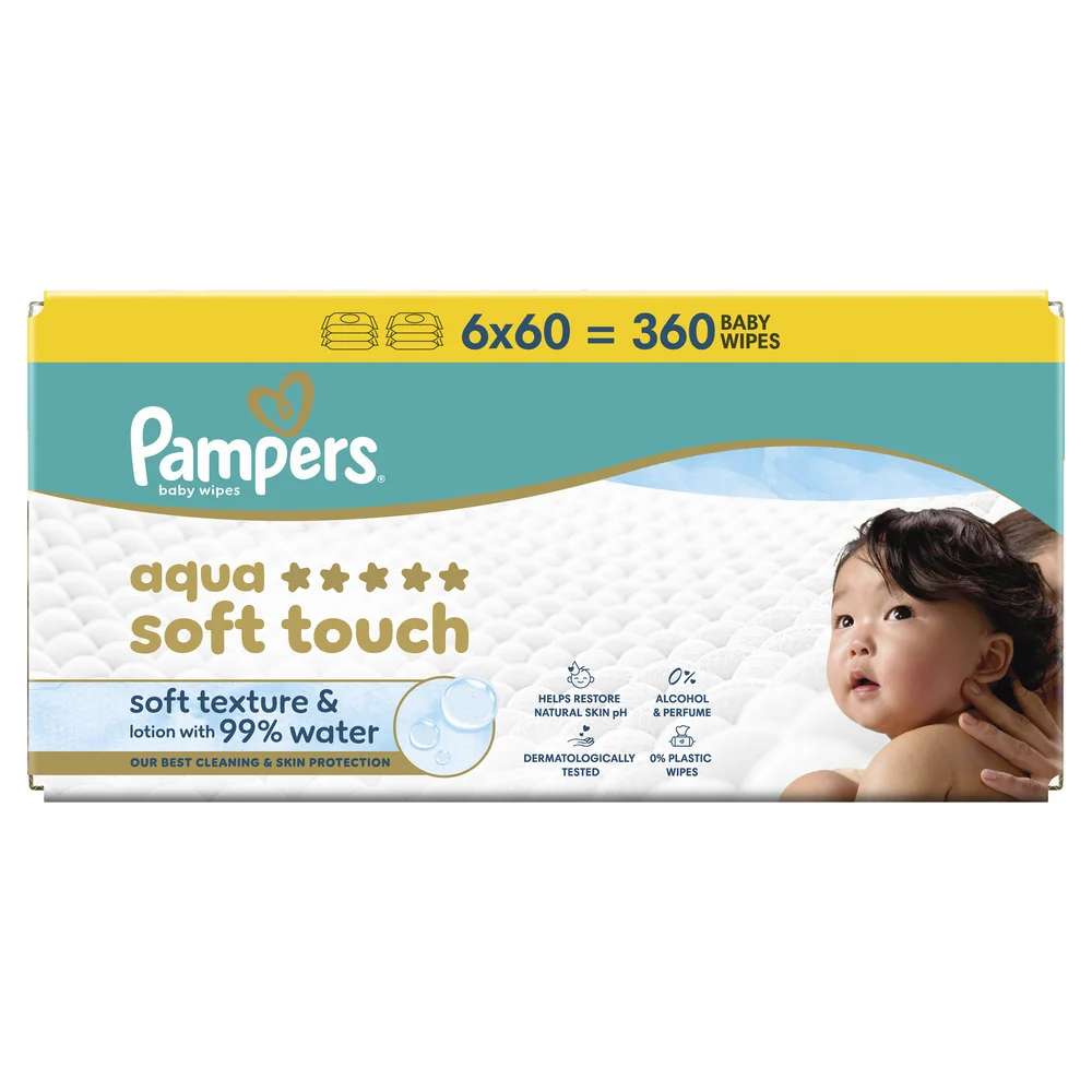 Pampers Aqua Soft Touch dětské čisticí ubrousky 6x60 ks