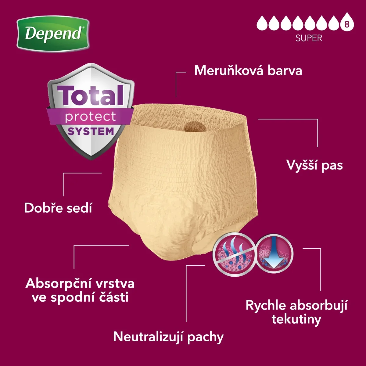 Depend Super pro ženy XL natahovací kalhotky 9 ks